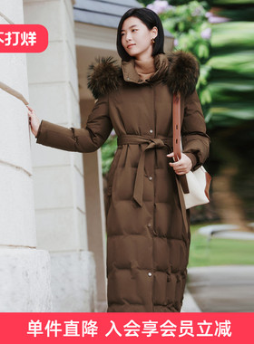 歌蒂诗冬季专柜新款时尚长款貉子毛领鹅绒羽绒服女 8E43Y2518