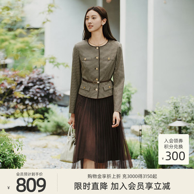 歌蒂诗春季专柜新款腰带收腰气质假两件网纱连衣裙 1E32L1248