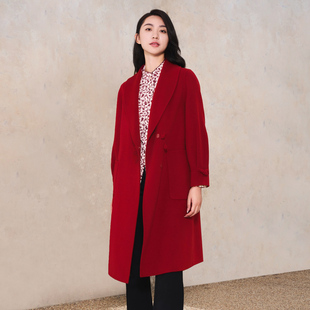气质大红色羊毛羊绒大衣女 时尚 1D42D2544 专柜新款 歌蒂诗冬季