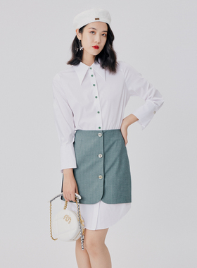 歌蒂诗夏季新款衬衫裙POLO领单排多扣韩版bf风连衣裙8B12A3801