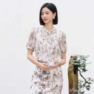 经典 女 气质100%桑蚕丝新中式 小衫 8E22A1152 短袖 歌蒂诗夏专柜新款
