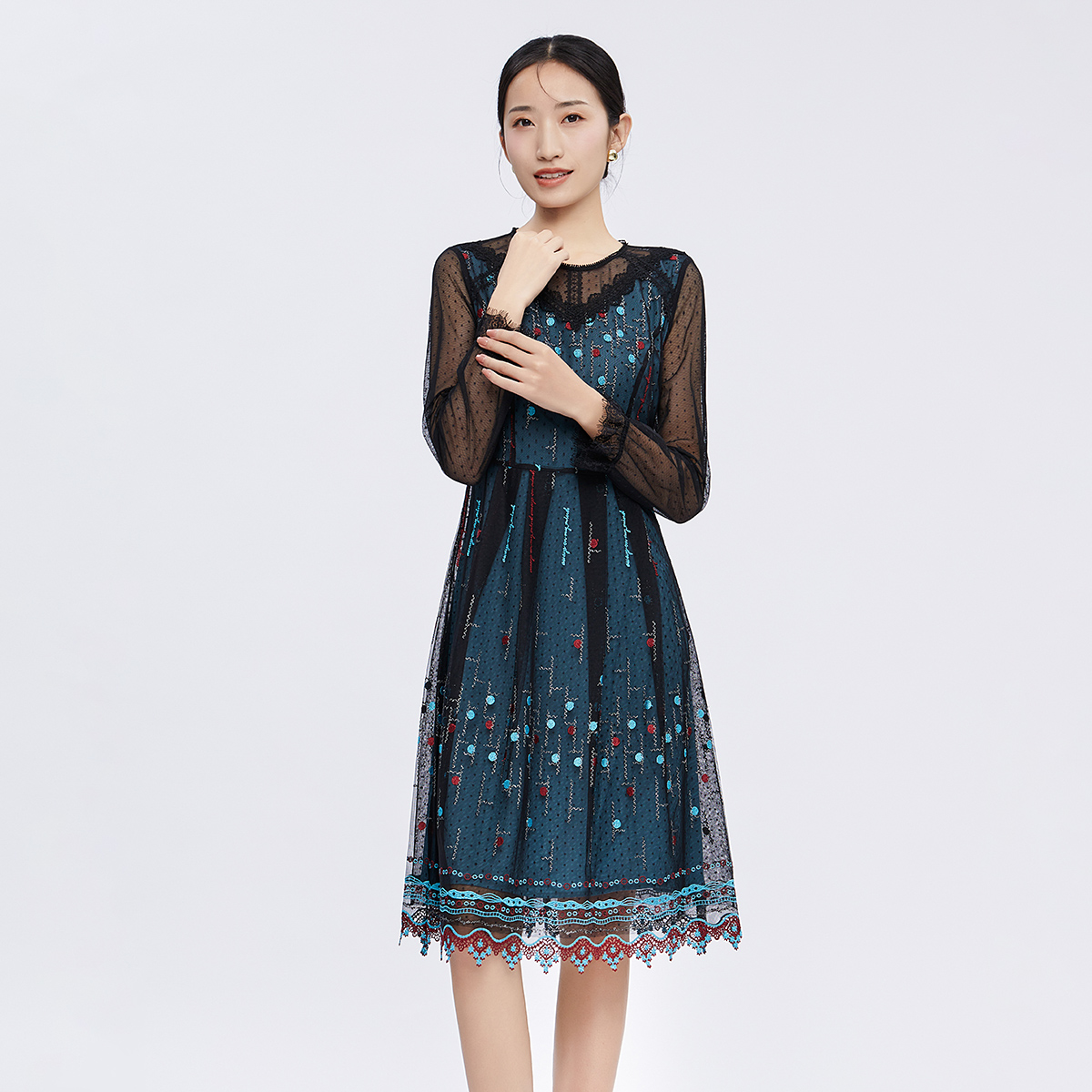 歌蒂诗优雅A字裙聚酯纤维