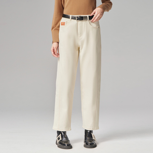 女 休闲简约宽松薄绒直筒牛仔裤 8E42N3609 专柜新款 歌蒂诗冬季