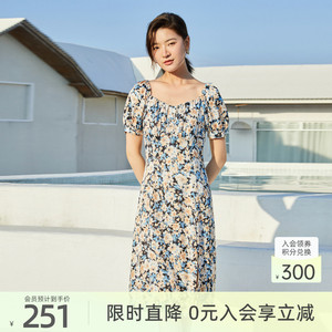 【醋酸系列】歌蒂诗夏专柜新款气质V领泡泡袖碎花连衣裙8C25L3417