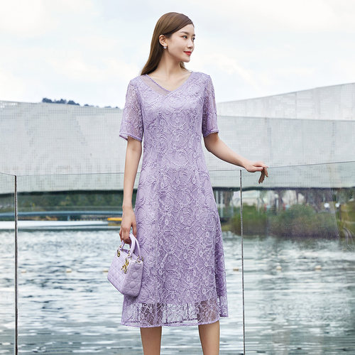 歌蒂诗气质V领轻薄中长款连衣裙