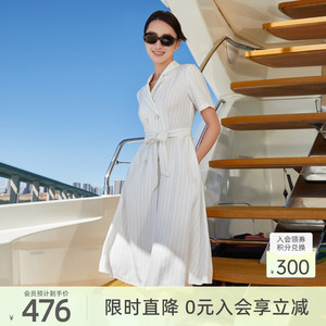 歌蒂诗夏专柜新款时尚条纹腰带收腰气质西装连衣裙 8D21L2883