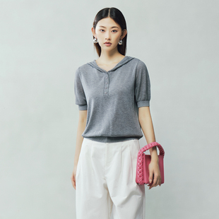 女 休闲百搭舒适针织衫 歌蒂诗2025专柜夏款 1F26Z1788 天丝短袖