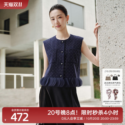 歌蒂诗秋季专柜新款时尚流行显瘦满幅波点圆领马甲女 8F36J1163