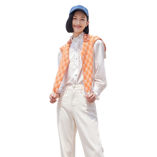 歌蒂诗春季专柜新款气质减龄荷叶边立领白色衬衫女 8D33A1125