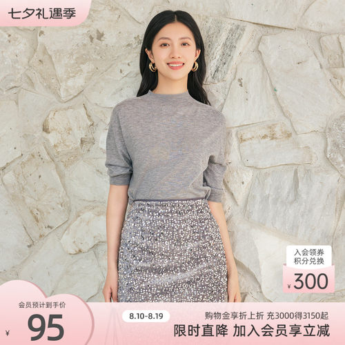 歌蒂诗秋季专柜新款简约百搭宽松休闲中高圆领毛织衫女 8E36Z0664