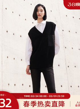 歌蒂诗春专柜新款时尚个性宽松黑色针织马甲背心女 8D33B7584
