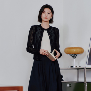 8F14W2558 细闪黑色镂空短外套女 歌蒂诗2025初夏专柜新款 简约时尚