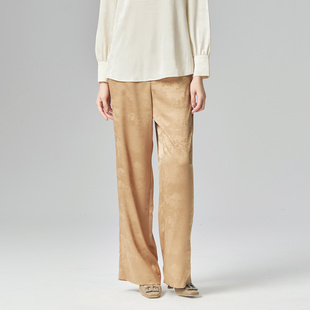 歌蒂诗秋专柜新款 8E32K3802 简约大气卡其色提花宽松阔腿长裤