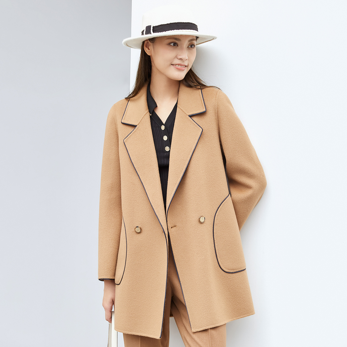 歌蒂诗羊毛中长款通勤毛呢大衣