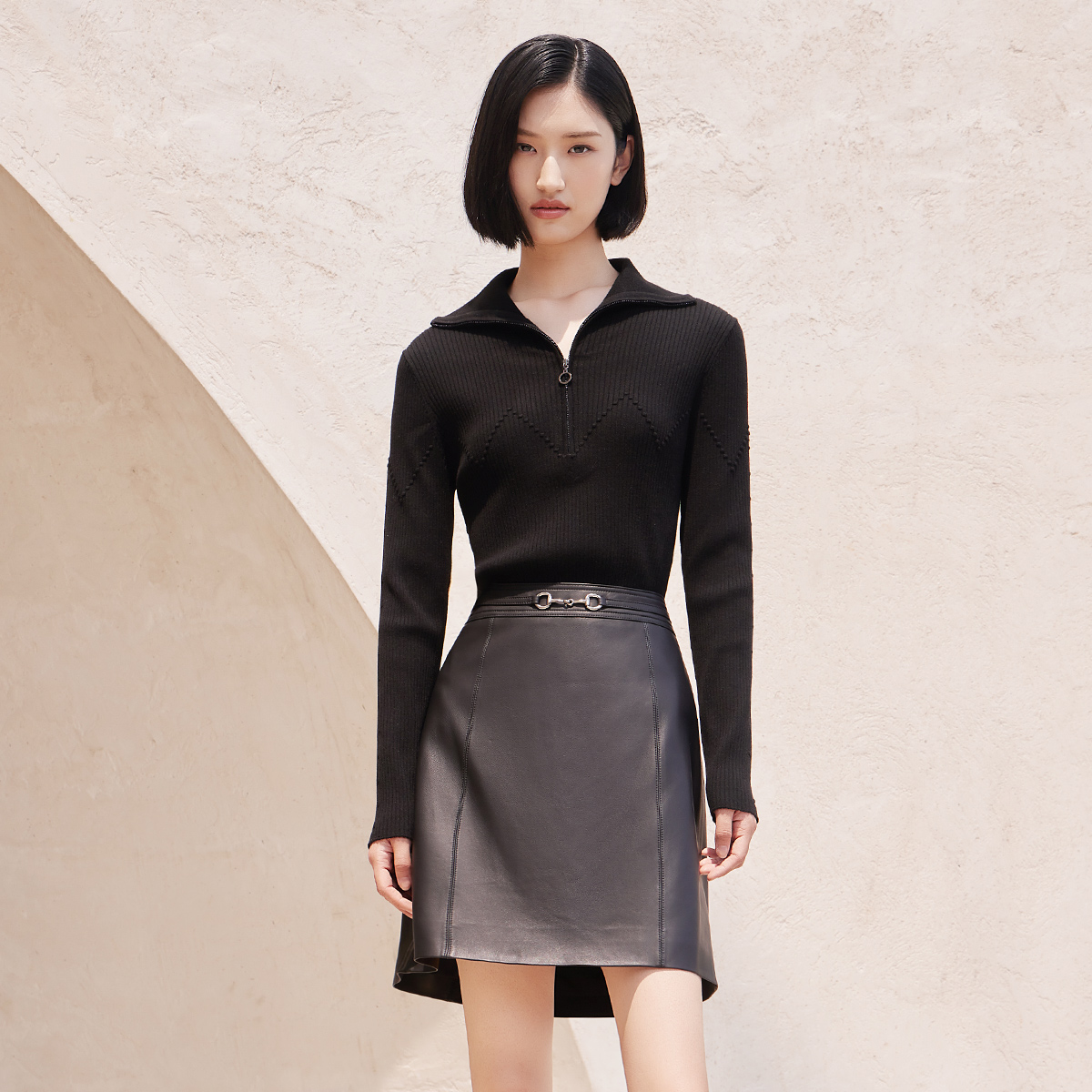 歌蒂诗套头翻领拉链绵羊毛上衣