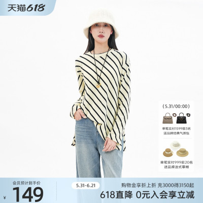 歌蒂诗春季新款时尚简约知性气质条纹中长款长袖女 3F11S3713