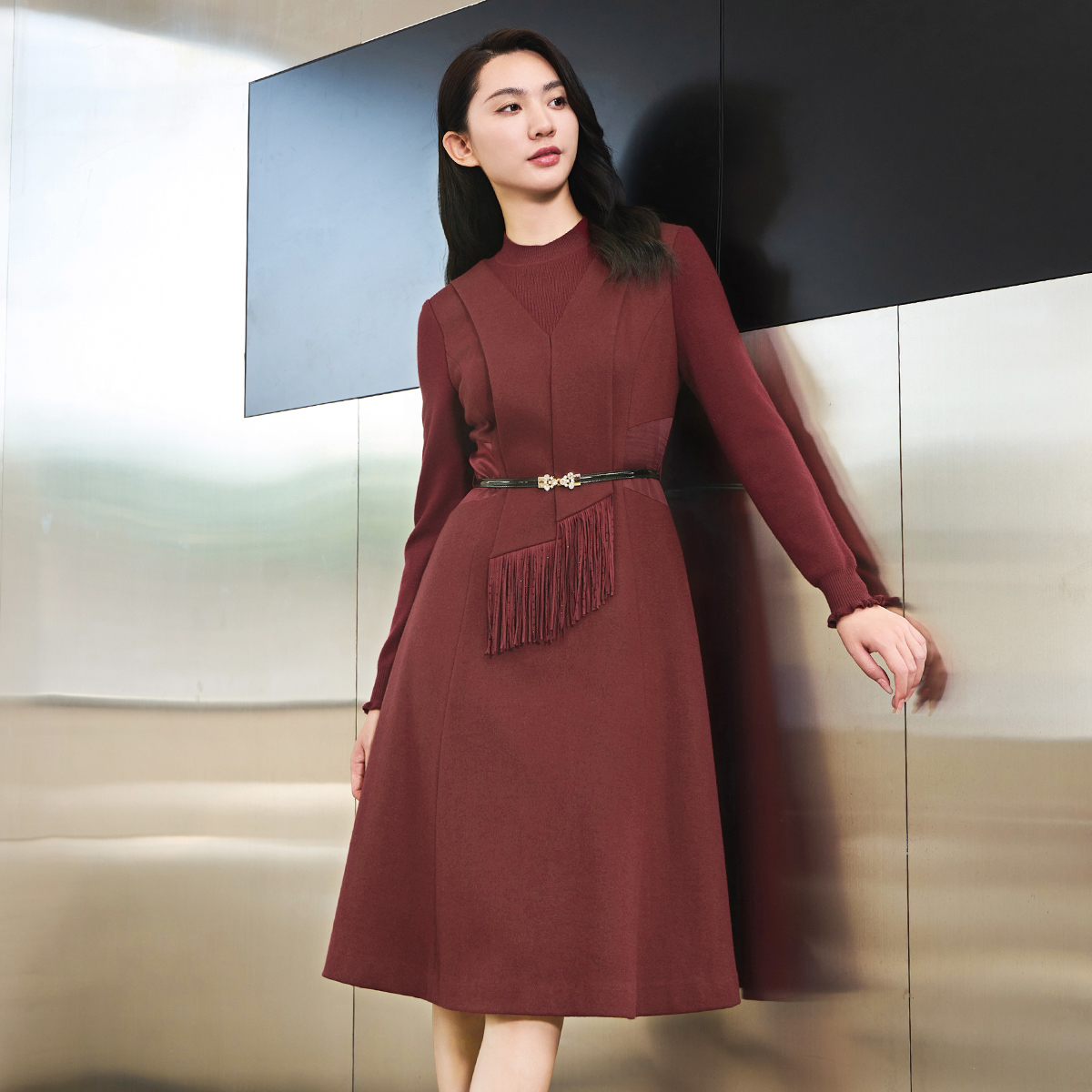 歌蒂诗专柜新款长袖连衣裙1D42L3223A