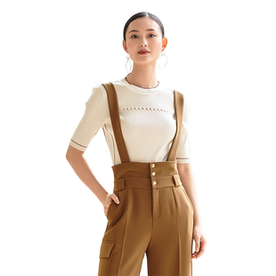 歌蒂诗春专柜新款修身显瘦个性镂空圆领针织衫女 8C32Z0550