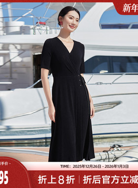 歌蒂诗夏季专柜新款简约素雅腰带收腰V领连衣裙女士8D21L2199