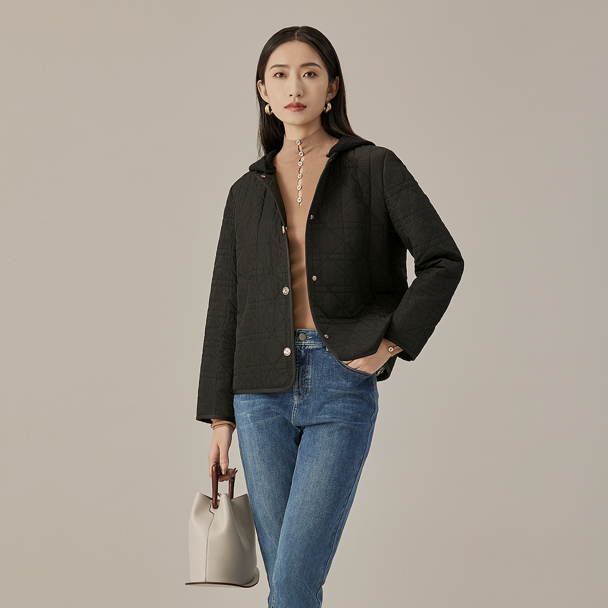 歌蒂诗桑蚕丝短款菱格常规