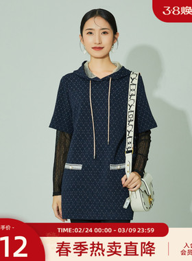 歌蒂诗春季专柜新款休闲舒适宽松简约长款舒适连帽卫衣1B33S3358