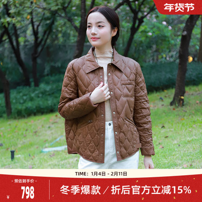 歌蒂诗冬专柜新品时尚方领菱格简约防风鸭绒短款羽绒服1E36Y0668
