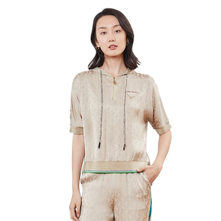 歌蒂诗夏季专柜新款休闲简约宽松连帽短袖卫衣T恤女8C22S0190