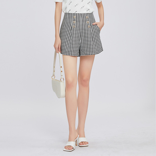 歌蒂诗新款 女8B11K0079 休闲宽松显气质千鸟格高腰短裤