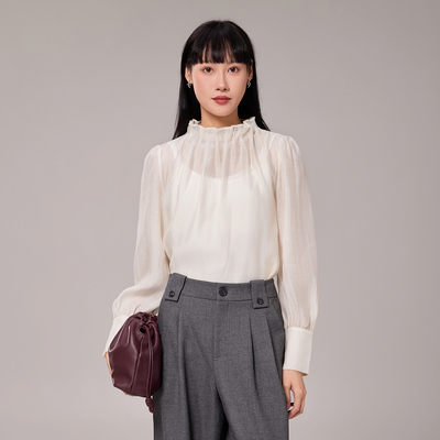 歌蒂诗春季专柜新款经典百搭法式立领纯色长袖小衫 8E33S1397