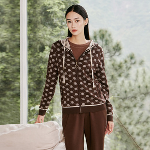 印花简约舒适休闲连帽外套 时尚 1D32W2512 专柜新款 歌蒂诗秋季