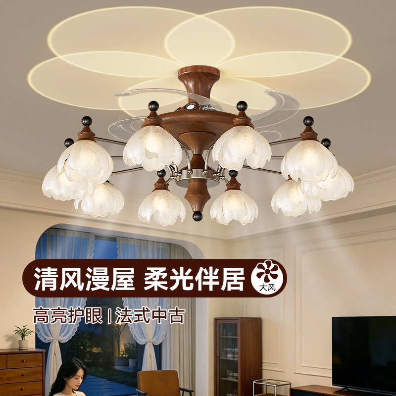 风扇灯客厅吊扇灯法式中古风美式乡村复古餐厅电扇灯套餐中山灯具图片