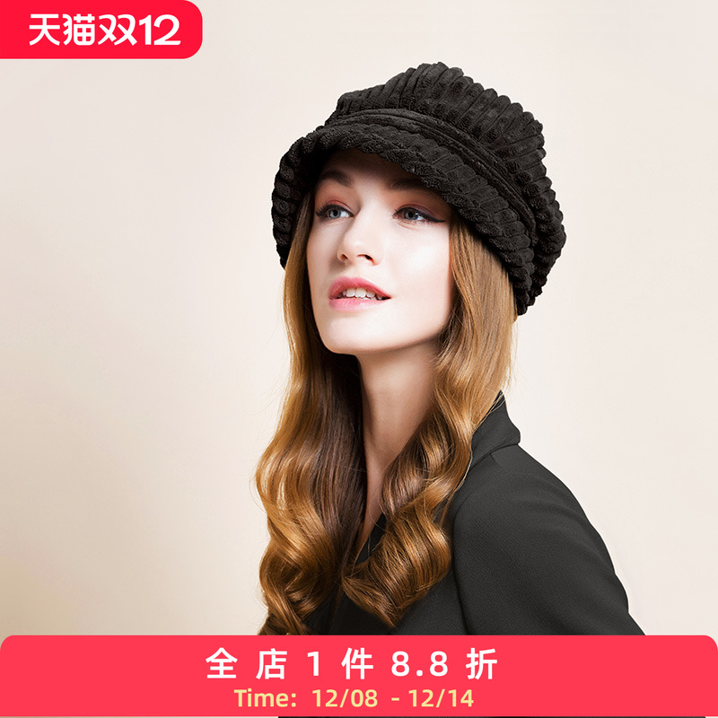 秋冬女百搭英伦灯芯绒八角帽帽子