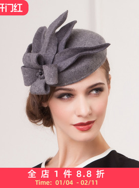 EE 原创秋冬时尚舞会女士毛呢小礼帽 英式优雅百搭韩版羊毛帽子女