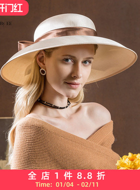 EE 欧美时尚赛马会大檐礼帽 防晒遮阳大沿太阳帽 百搭帽子女夏季