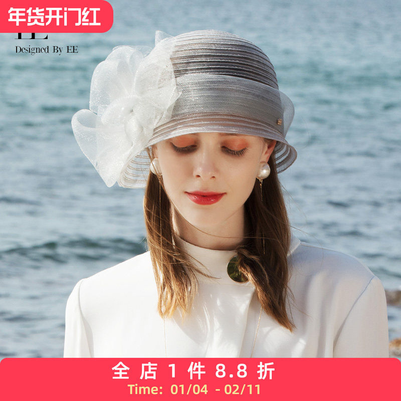 EE早春甜美可爱英式优雅礼帽女式时尚韩版潮帽出游凹造型帽子女夏