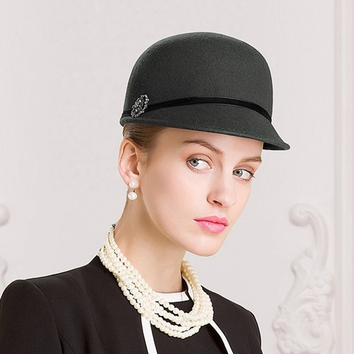 ee帽子女秋冬时尚羊毛短发毛呢