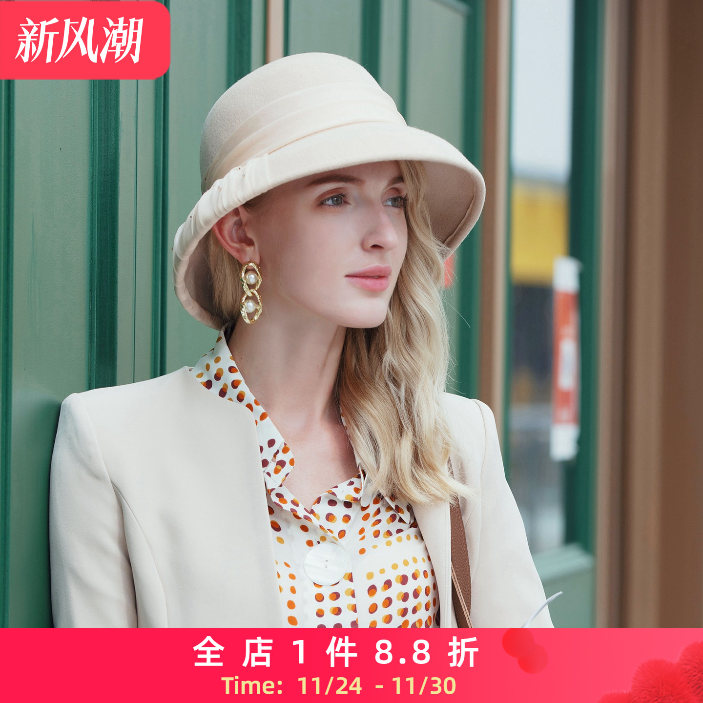 ee秋冬新款潮大牌复古圆脸女帽