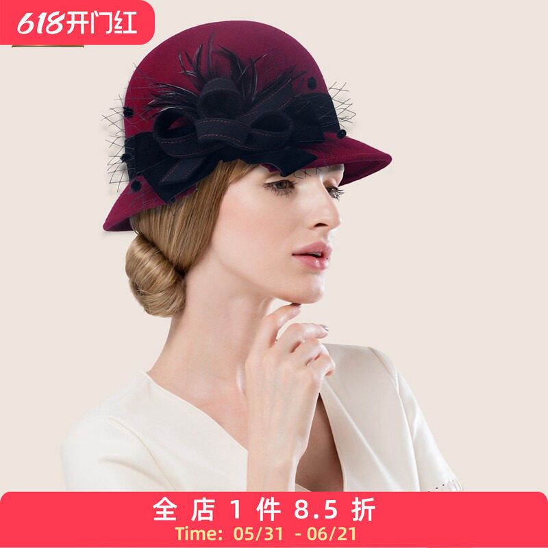 EE 冬季时尚新款羊毛呢帽 花朵优雅女帽 出游逛街呢子礼帽