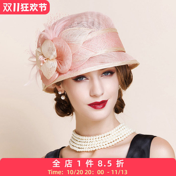 EE甜美可爱礼帽女潮英伦休闲百搭时尚女帽子英式麻纱帽小礼帽1004