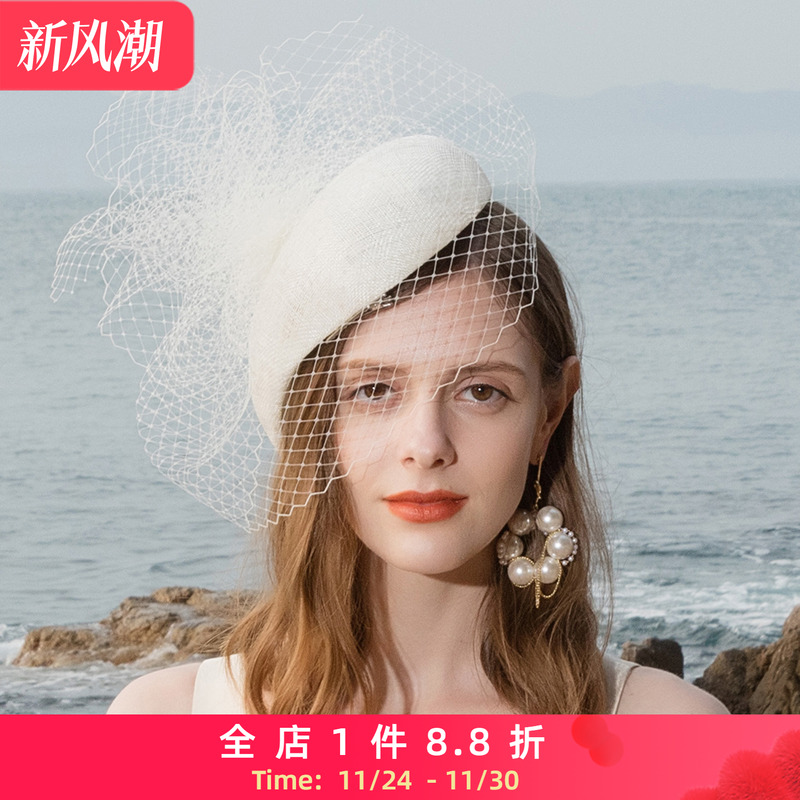 Ee帽子春夏英式宴会名媛麻纱