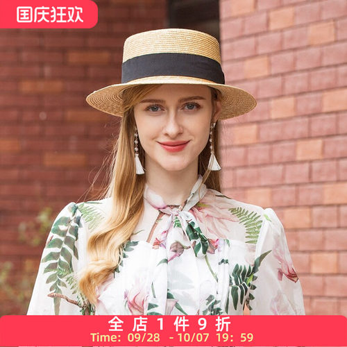 出游休闲款EE草帽女平顶时尚