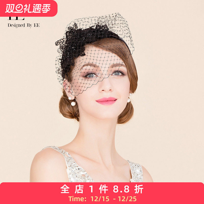 ee欧美纱网英式宴会时尚黑色头饰
