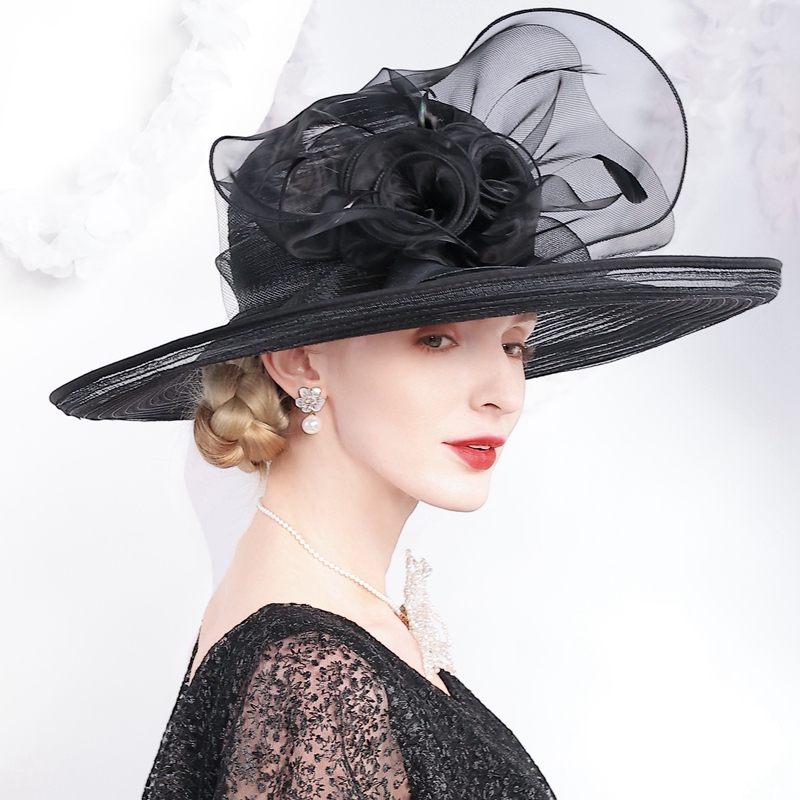 EE 2025夏季新款优雅气质礼帽原创英式设计花朵大檐礼帽 1076