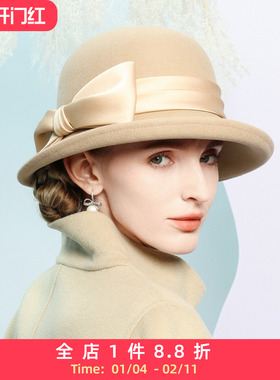 EE 秋冬新款 英伦时尚羊毛礼帽 优雅百搭冬季名媛帽子女