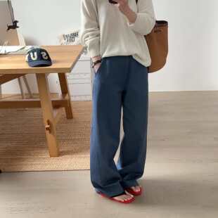 超美调性慵懒灰蓝色高腰宽松显瘦百搭休闲裤 韩代26ss 小喵