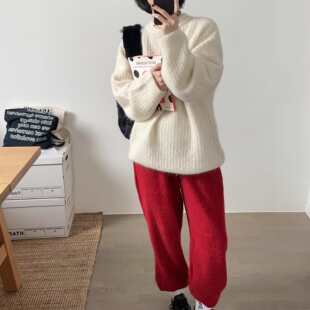 【小喵】韩代25fw 高级米白色ins风氛围感圆领宽松显瘦百搭毛衣