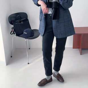 超洋气显瘦炭黑色高腰弹力百搭微锥9分牛仔裤 韩代25春 小喵