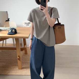 超美莫兰迪水洗做旧圆领宽松显瘦百搭短袖 韩代26ss T恤 小喵