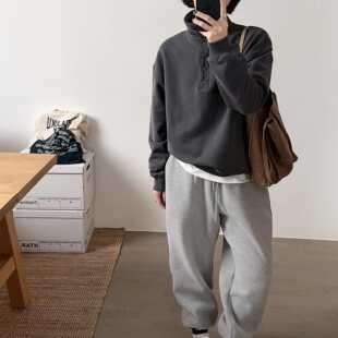 【小喵】韩代26ss 时髦减龄棉质翻领立领前开扣宽松显瘦百搭卫衣