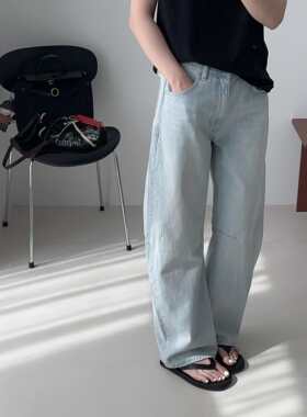 【小喵】韩代25ss 自留AT THE BAGEL水洗蓝色工装显瘦百搭牛仔裤